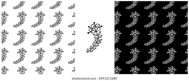 Folk ornament. Monochrome Seamless Patterns 