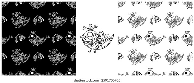 Folk ornament. Monochrome Seamless Patterns 