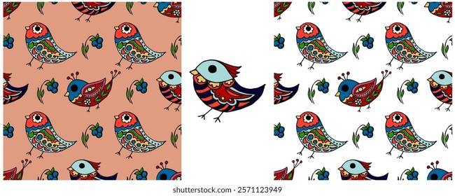 Folk ornament. Set Seamless Patterns