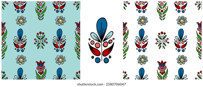 Folk ornament. Set Seamless Patterns