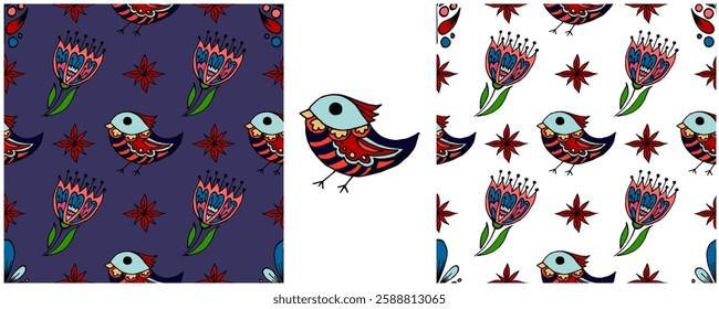 Folk ornament. Set Seamless Patterns