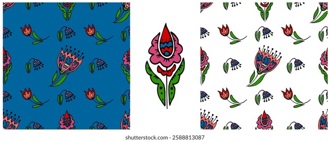 Folk ornament. Set Seamless Patterns