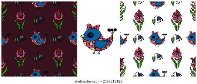 Folk ornament. Set Seamless Patterns