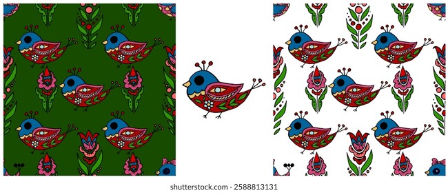 Folk ornament. Set Seamless Patterns
