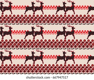 Folk ornament with two deer in red tones