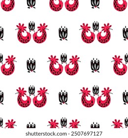  Folk ornamental bird and flowers seamless pattern. Suitable for printing on fabric and paper. Vector background