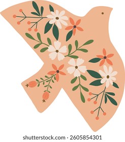 Folk ornamental bird and flowers vector art