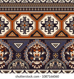 Folk ornamental seamless pattern. Geometric ethnic wallpaper, colorful backdrop