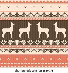 Folk ornamental seamless pattern with lamas