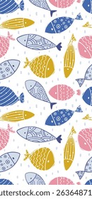 Folk pattern, Abstract fish seamless pattern