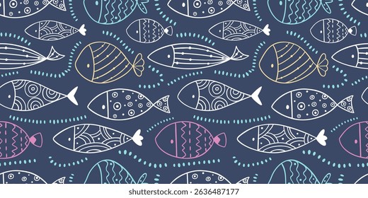 Folk pattern, Abstract fish seamless pattern