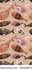 Folk pattern, Abstract fish seamless pattern