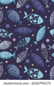 Folk pattern, Abstract fish seamless pattern