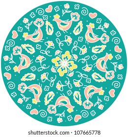 folk pattern with birds and flowers. Can be used for wallpaper, pattern fills, web page background, surface textures, textile.