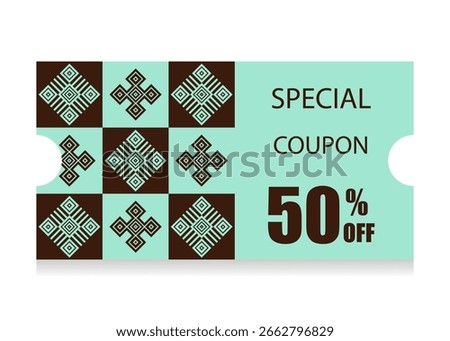 Folk pattern coupon Luxury gift certificate vector with autumn colors and shapes on light background. Elegant template for holiday gift card, coupon and certificate. Discount coupon template vector 
