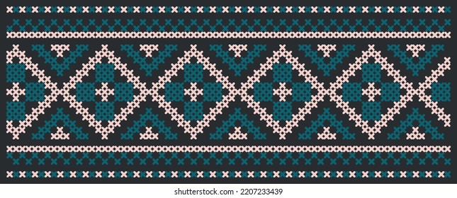 Folk pattern cross stitch in calm tones