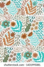 Folk pattern, seamless textile design with flowers on white background. Folk art vector ornament.
