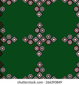 Folk patterns on a green background.Seamless.