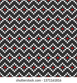 Folk pixel rhombus pattern/ Seamless vector ethnical abstract background/ Black simply repeat elements pattern. For fabric, cover, design, textile