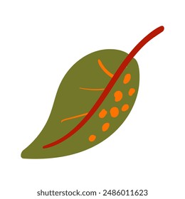 Planta de Folk. Hoja verde con venas rojas. Botánica de otoño Estilo minimalista. Ilustración vectorial plana aislada