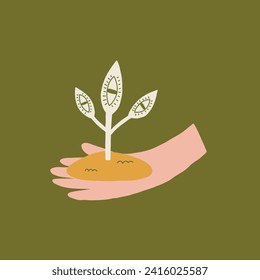 Folk Plant in Hand Tattoo Art. Hand Drawn Vector Illustration