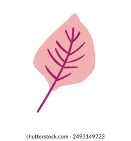 Planta de Folk. Hoja rosa con venas rojas. Botánica de otoño Estilo minimalista. Ilustración vectorial plana aislada. Sin IA. dibujado a mano