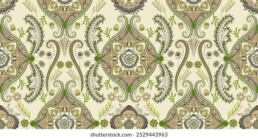 Folk wiederholen Schmuck. Nahtloses Muster. Geometrisches indisches Design. Paisley-Druck. Indianische Dekoration. Design für Tapete, Verpackung, Textil, Stoff. Vektormuster