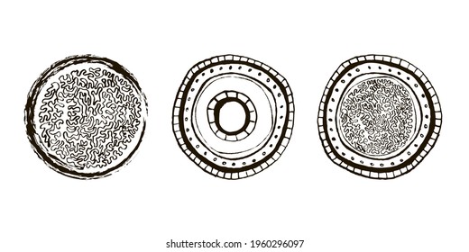 Folk round pattern, black hippie mandala, boho style ornament