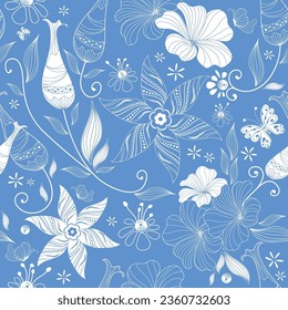 folk scandinavian floral seamless pattern background