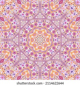 Folk seamless ornament with geometric elements structure. Graphic arabic motif. Fabric print. Small elements symmetry. Vector embroidery pattern.