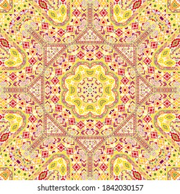 Folk seamless pattern with geometric elements composition. Ethnic american design. Batik print. Small elements geometry. Vector scrapbook ornament.