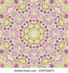 Folk seamless pattern with geometric elements composition. Graphic navajo motif. Canvas print. Small elements geometry. Vector scrapbook ornament.