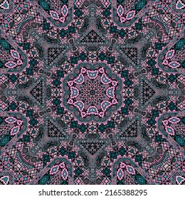 Folk seamless pattern with geometric elements structure. Graphic ancient design. Canvas print. Small elements texture. Vector scrapbook ornament.