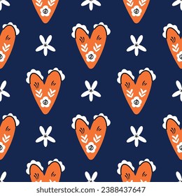 Folk seamless pattern with hearts and flowers. Modern abstract design for paper, covers, fabrics, tempo and other users.