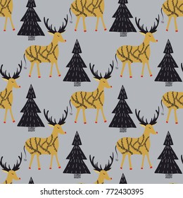 Folk seamless pattern. Scandinavian folk art pattern. Floral design with birds