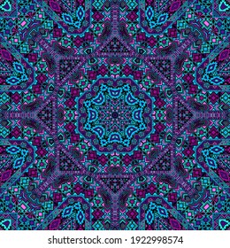 Folk seamless pattern of simple geometry shapes composition. Ethnic asian design. Fabric print. Small elements texture. Vector collage ornament.