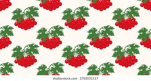 Folk seamless pattern. Vector  illustration of red viburnum seamless pattern template design. Perfect Folk fabric textile print design and wallpaper printing layout. RPS 10