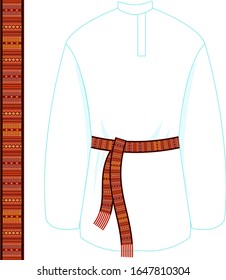Folk shirt with a belt vector. Bulgarian knees embroidery. Vector illustration.