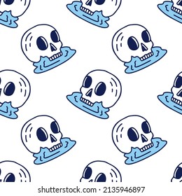 Folk skull and water on white background seamless pattern. Modern vintage, pop art style seamless pattern concept.