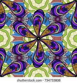 Folk style. Amazing seamless floral pattern with bright colorful flowers and leaves on a black, beige and blue colors. Modern floral background. The elegant the template for fashion prints.