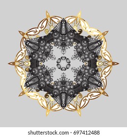 Folk Style. Decorative Texture Background of Mandalas. Design for Fabric or Wallpaper. Stylized Flowers. Ethnic of Lace Snowflakes. Vector illustration. Lacy Fashion Print for Textile.
