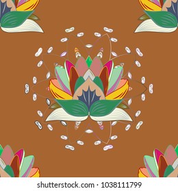 Folk style. The elegant the template for fashion prints. Amazing seamless floral pattern with bright colorful flowers and leaves on a brown, neutral and green colors. Modern floral background.