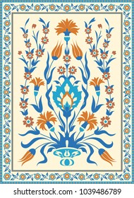 Folk style floral design. Traditional Islamic Turksh Ottoman motif. Vintage card template