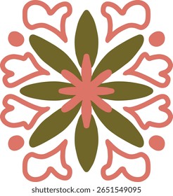 Padrão floral de estilo popular com equilíbrio simétrico e detalhes inspirados na natureza. Ótimo para bordados, artesanato e impressões étnicas