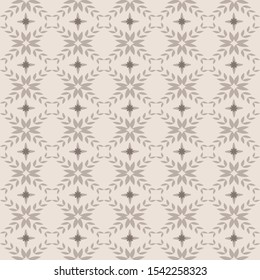 Folk style leaves pattern in geometrical composition with star shape in centre. Neutral shades, seamless vector pattern .