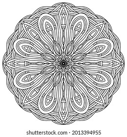 folk style mandala with abstract and floral ornaments on a white background for coloring, vector