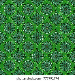 Folk style. Modern floral background. The elegant the template for fashion prints. Amazing seamless floral pattern with bright colorful flowers and leaves on a green, black and white colors.