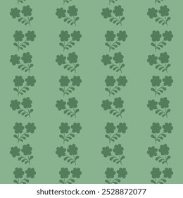 Folk style monochrome seamless pattern with floral garland. Hand drawn flowers ongreen background. Vector illustration for textile, wallpaper