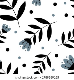 Folk style seamless floral pattern. Vector pattern in nordic style with wildflowers. Pattern for textile, clothing, wrapping paper, scrapbooking and other design. Vector illustration in flat style.