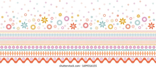 Folk style seamless geometric border, pastel colors ornament, fabric decoration